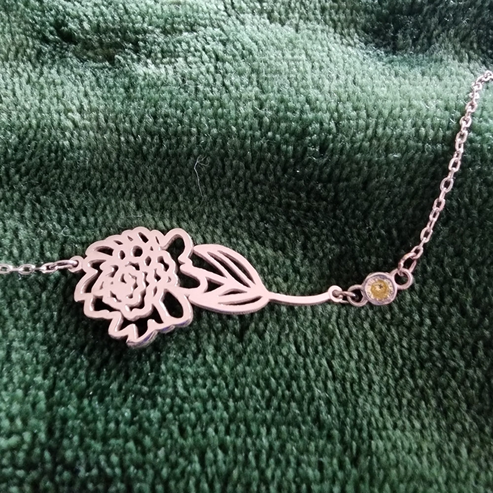 Silver Chrysanthemum Citrine November Birthstone Bracelet